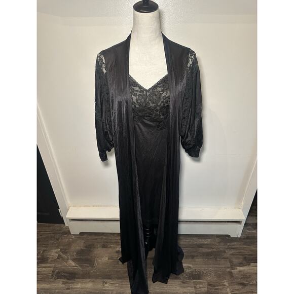 Vintage Slip Nightgown W Matching Overcoat Robe Black Set Size 38 Whimsigoth - Picture 12 of 15